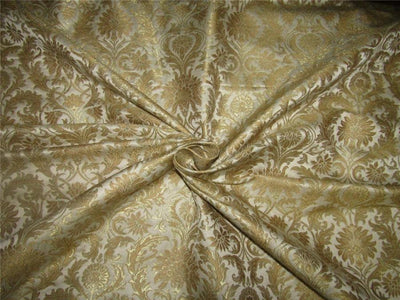 Heavy Silk Brocade Fabric ivory x Metallic Gold color 36&quot;