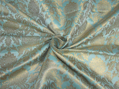 Brocade fabric blueish green x metallic gold color 44&quot;wide