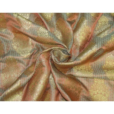 Brocade fabric Rusty orange /sea green x metallic gold 44&quot;wide