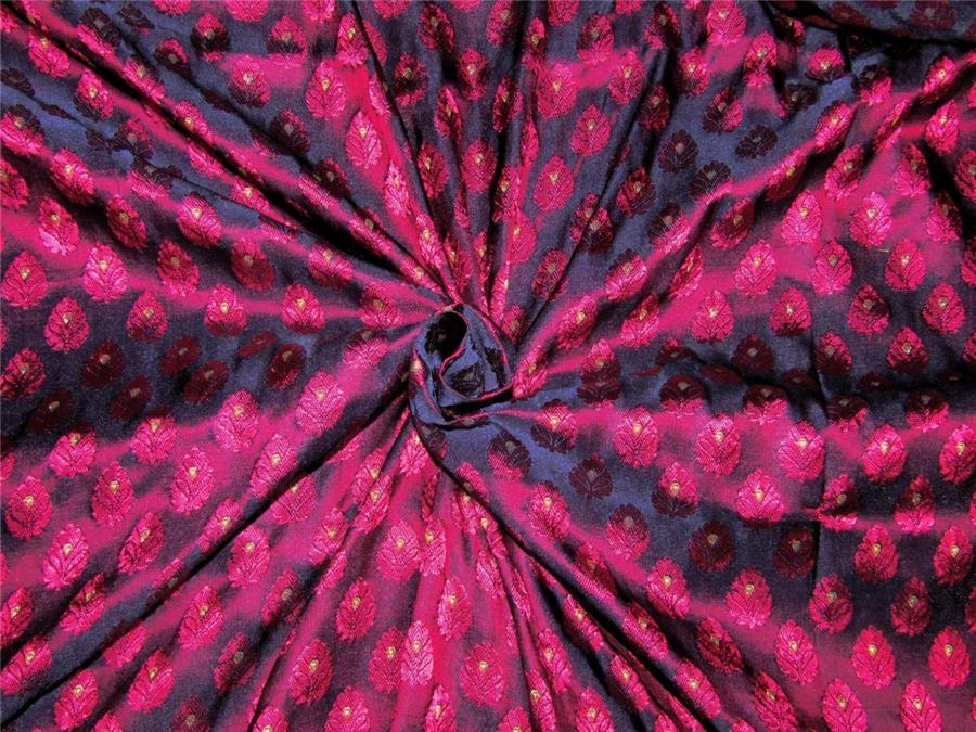 Brocade fabric navy blue /pink/metallic gold color36&quot; Wide