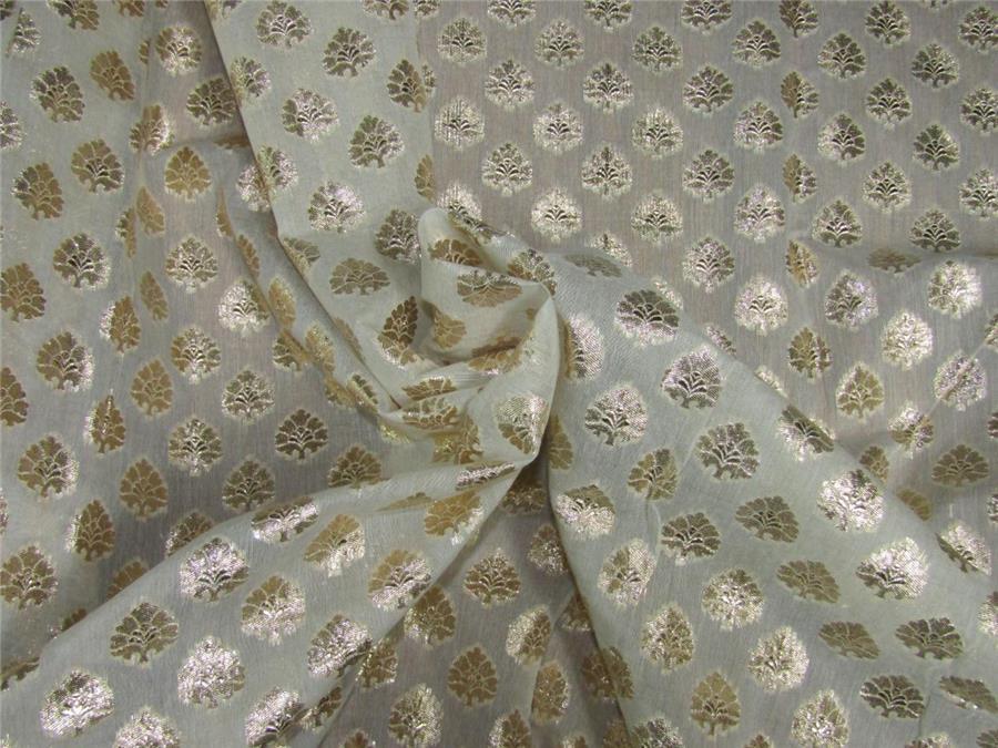 silk chanderi Brocade fabric ivory x gold 44&quot; wide