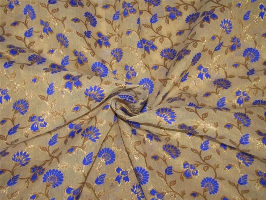 Brocade fabric royal blue / beige x metallic gold 44&quot;wide