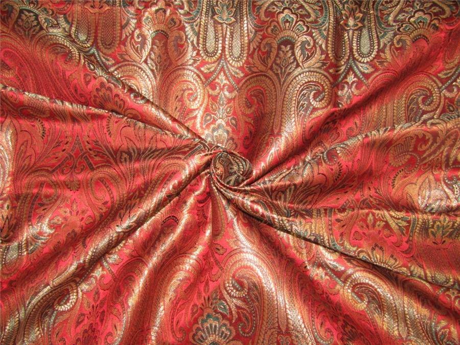 Brocade fabric Red / green x metallic gold color 44&quot;wide