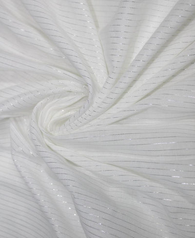 White heavy cotton fabric silver color horizontal stripe lurex weave 44&quot;wide