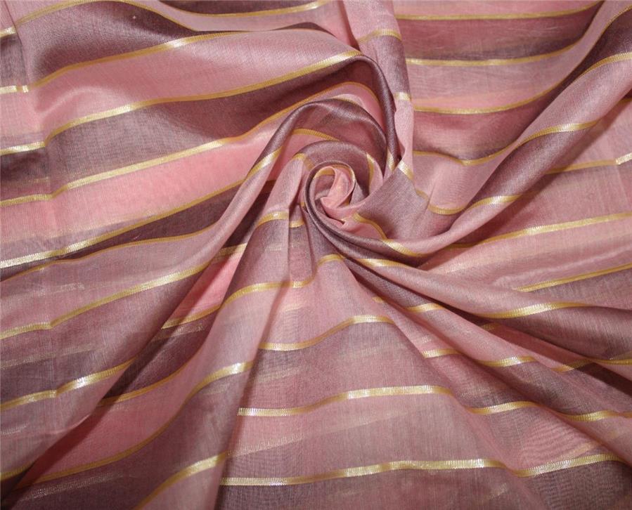 cotton chanderi fabric stripe baby pink /lavender &amp; metallic gold 44&quot; wide