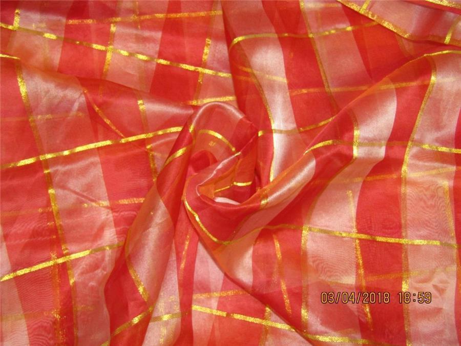 silk organza checks red x gold color 44&quot;width