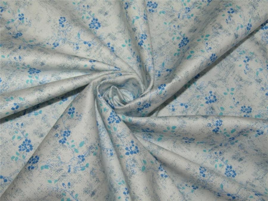 100% COTTON SATIN Ivory &blue color print 58