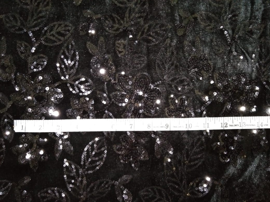 Black VELVET LYCRA Fabric with black color SEQUENCE 58" Wide [10164]