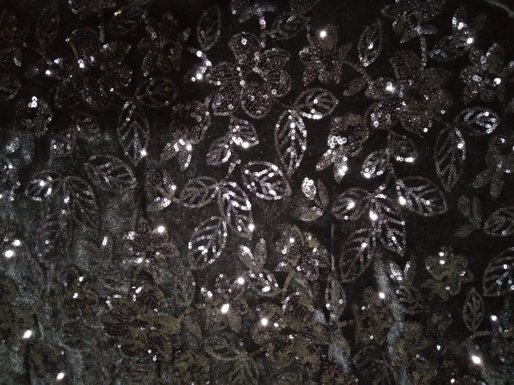 Black VELVET LYCRA Fabric with black color SEQUENCE 58" Wide [10164]