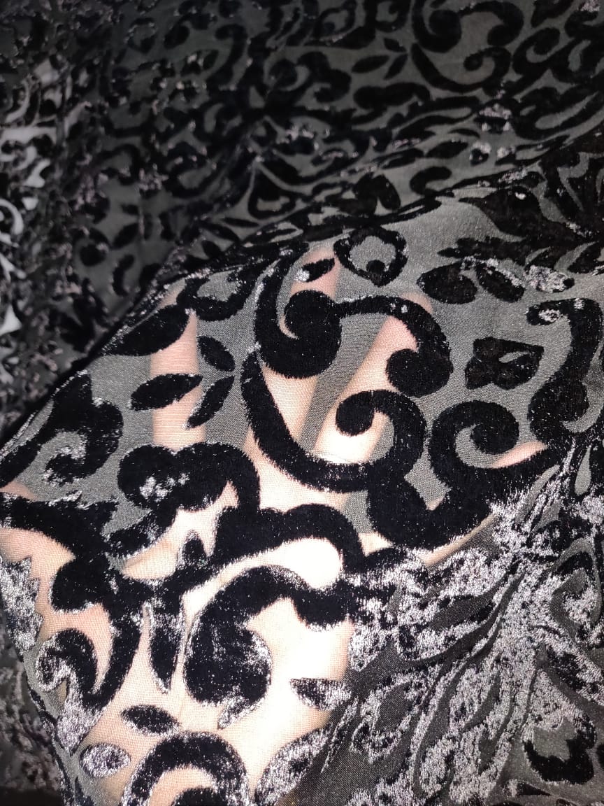 Black Devore Polyester Viscose Burnout Velvet fabric ~ 44&quot; wide [9850]