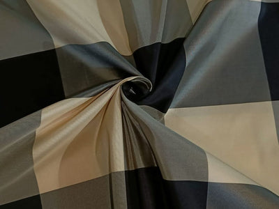 Silk Taffeta Fabric Dark Cream / Grey / midnight black 4x 4&quot; plaids TAFC44