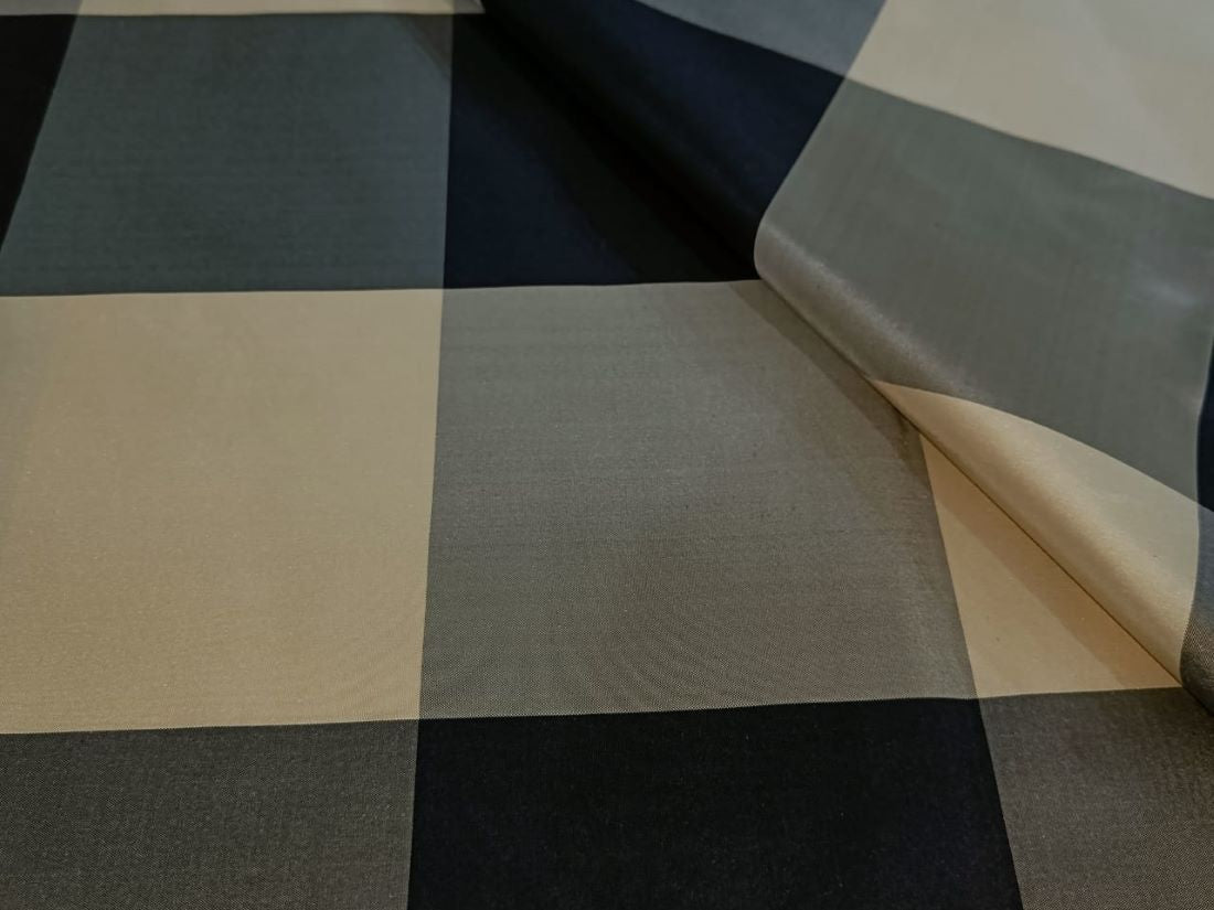 Silk Taffeta Fabric Dark Cream / Grey / midnight black 4x 4&quot; plaids TAFC44