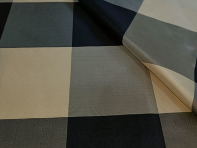Silk Taffeta Fabric Dark Cream / Grey / midnight black 4x 4&quot; plaids TAFC44