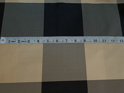 Silk Taffeta Fabric Dark Cream / Grey / midnight black 4x 4&quot; plaids TAFC44