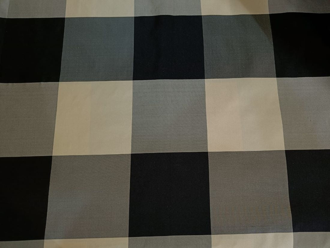 Silk Taffeta Fabric Dark Cream / Grey / midnight black 4x 4&quot; plaids TAFC44