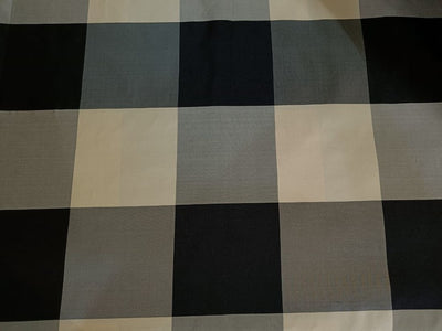 Silk Taffeta Fabric Dark Cream / Grey / midnight black 4x 4&quot; plaids TAFC44