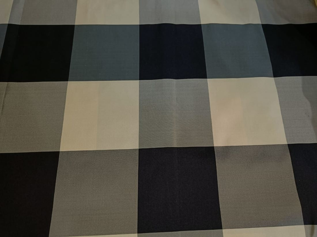 Silk Taffeta Fabric Dark Cream / Grey / midnight black 4x 4&quot; plaids TAFC44
