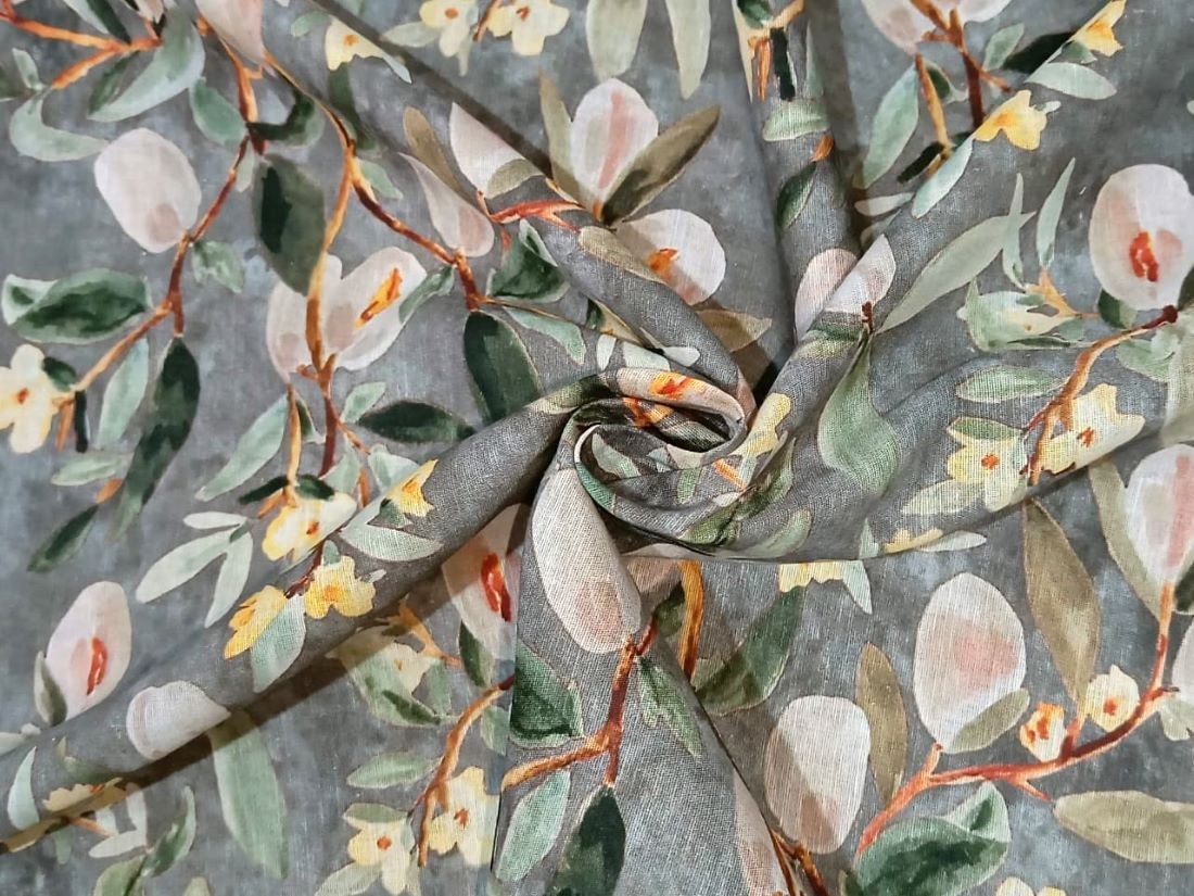 100% linen Floral digital print fabric 44" available in four colors