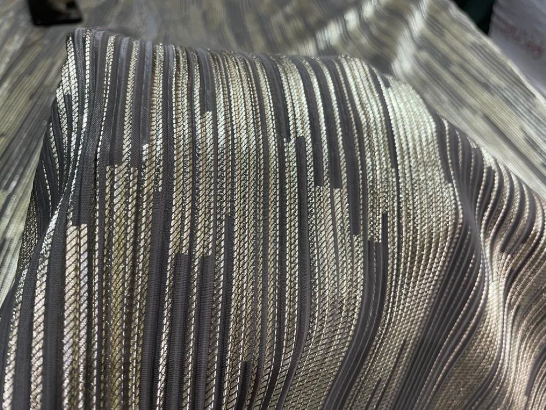Pleated Foil Fabric Gold Print 58'' Wide available in four colors