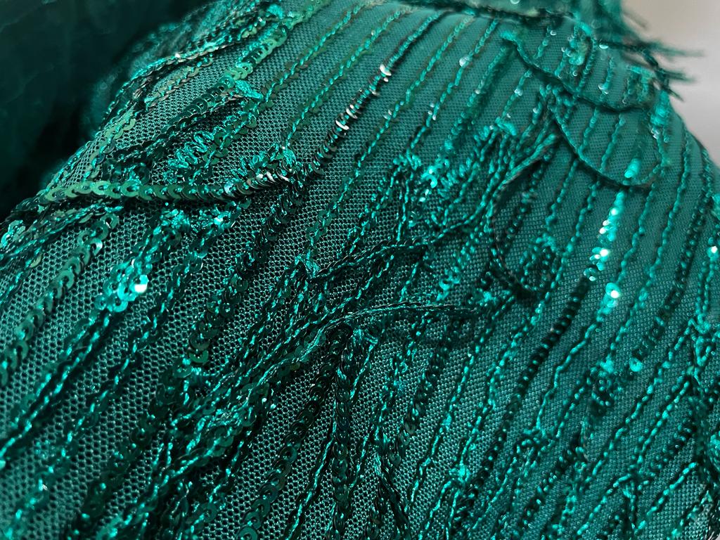 Full WATERFALL LYCRA Sequence Net Fabric Green Color 58&quot; Wide by the yard