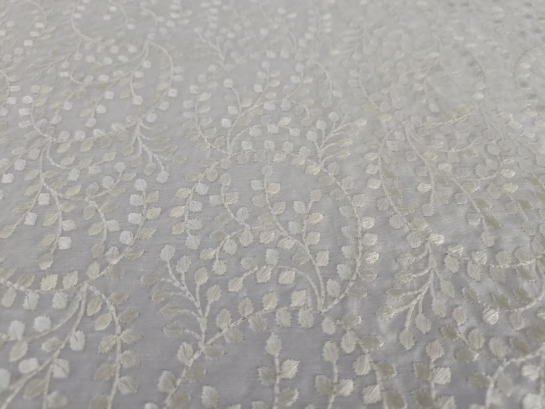 100% Cotton Chanderi Embroidered White color 44"~wide