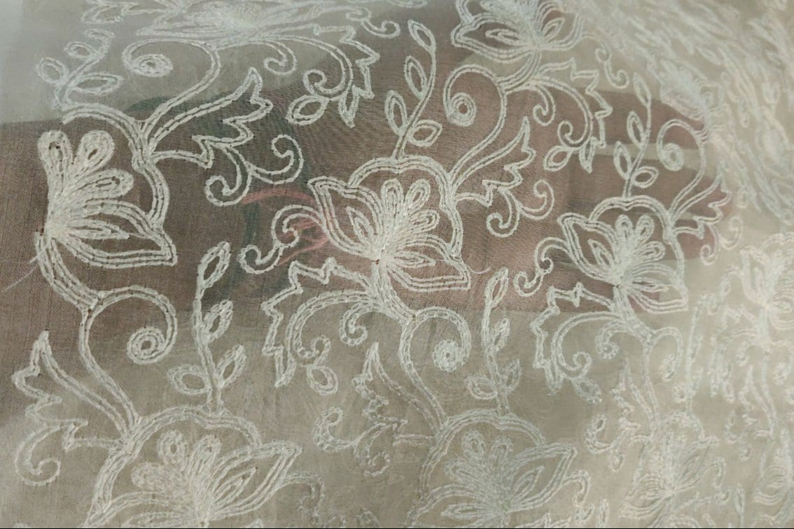 100% silk organza embroidery fabric 44&quot; by the yard
