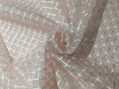 100 % Silk Organza Embroidery Plaid Semi Sheer Fabric 44" wide available in three colors