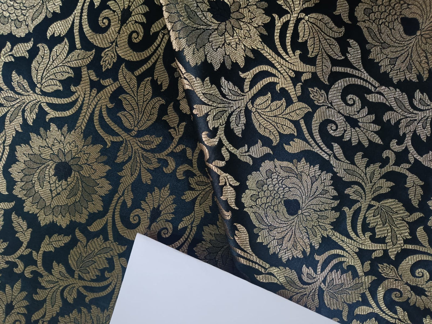 Silk Brocade fabric Black with gold metallic jacquard COLOR 44 wide B –