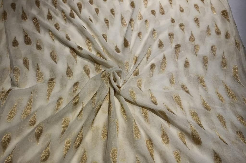 Ivory gold Georgette Fabric with Subtle Metallic Gold jacquard