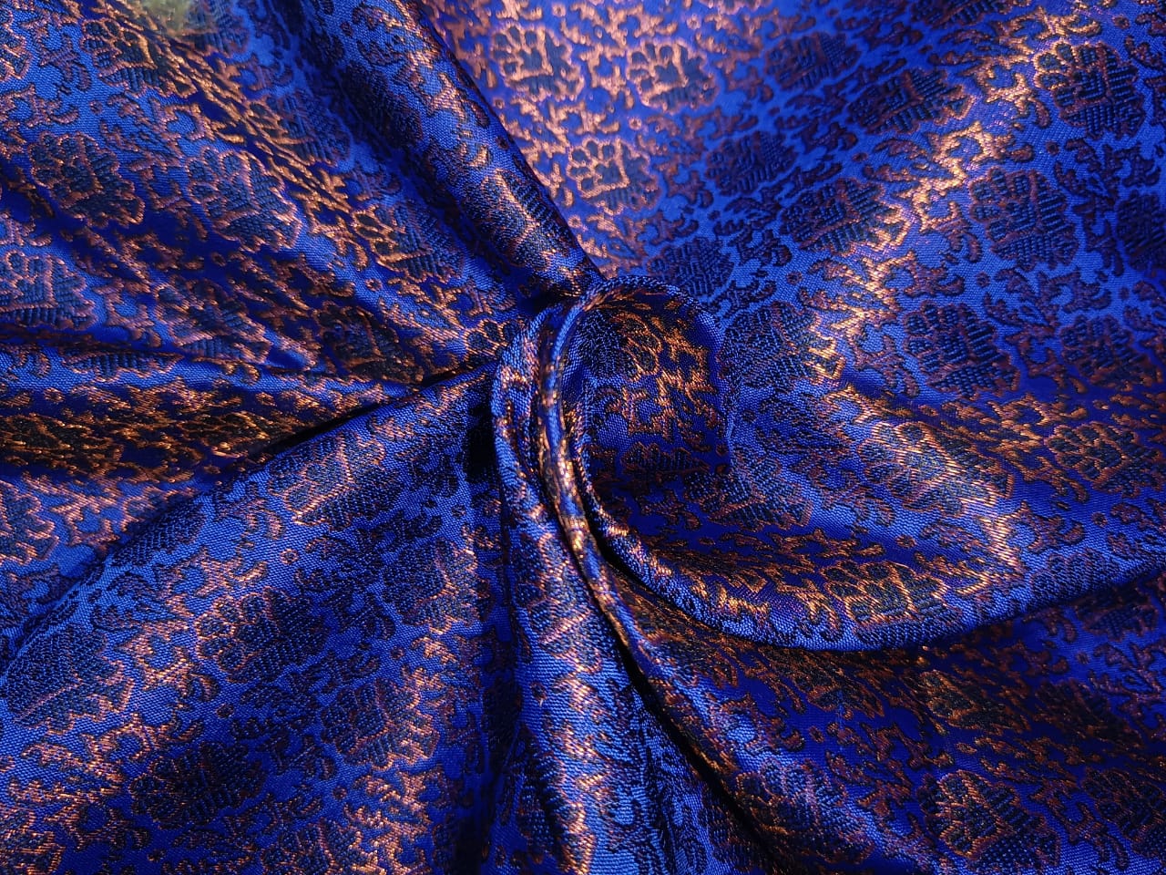 Silk Brocade Fabric 56" wide BRO822 available in two colors royal blue and copper brown