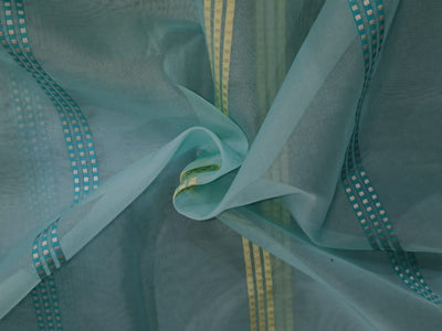 100% silk organza jacquard stripes blue fabric 54&quot;