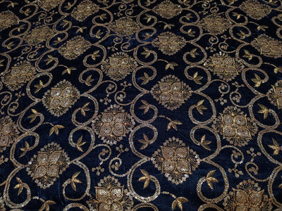 Embroidered Navy Blue color Micro Velvet Fabric 44" wide [12156]