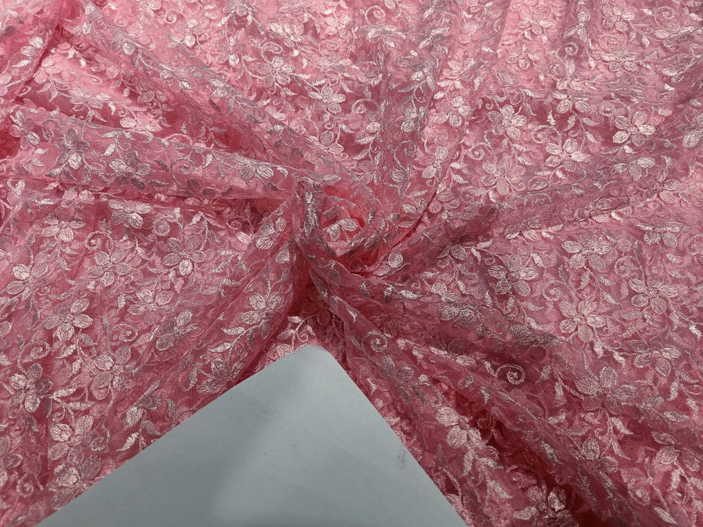 Heavily embroidered net fabric PINK 44&quot;wide