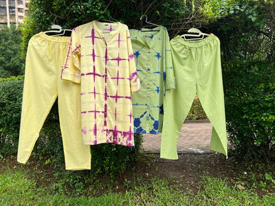 Tie and dye cotton women's co-ord sets.