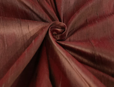 100% PURE SILK DUPIONI FABRIC BROWN X RED 54&quot; wide WITH SLUBS