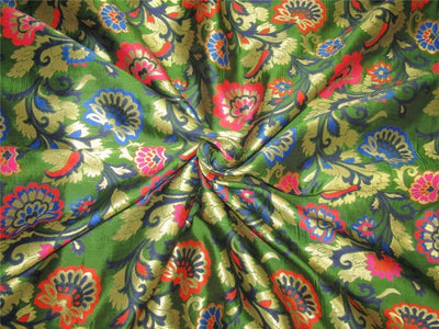 Brocade fabric redish orange ,blue ,green and metal gold color 44&quot;wide