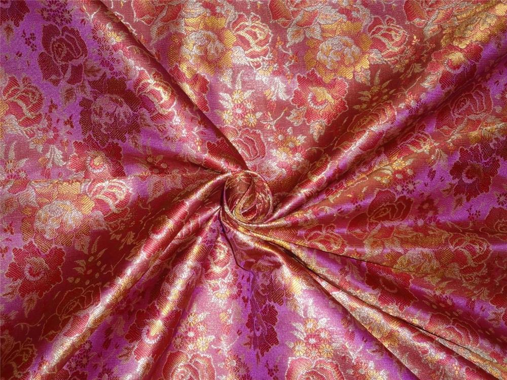 SILK BROCADE PURPLE RED MUSTARD &amp; GOLD COLOR 44&quot;INCH
