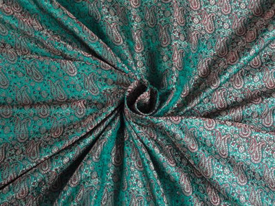 SILK BROCADE FABRIC SEA GREEN WID RED,METALLIC GOLD COLOR 44" WIDE BRO408[5]