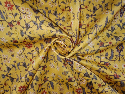 Chanderi silk fabric BLOCK PRINT yellow floral 44" wide [12870]