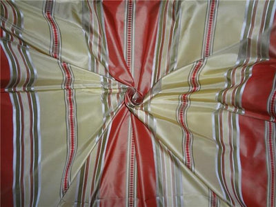 100% silk taffeta ribbed horizontal stripe salmon olive and gold 54" wide TAF S142