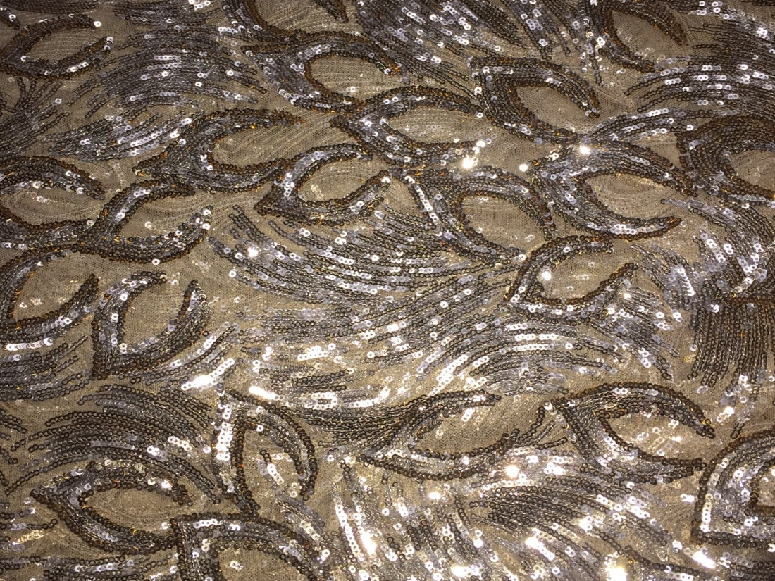Gold Net Fabric with Gold color SEQUENCE Lycra 58&quot; Wide