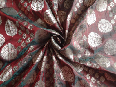 Brocade Sheer fabric Greeny Red X Metallic Gold 44&quot;Cut Piece 4.30 yrds