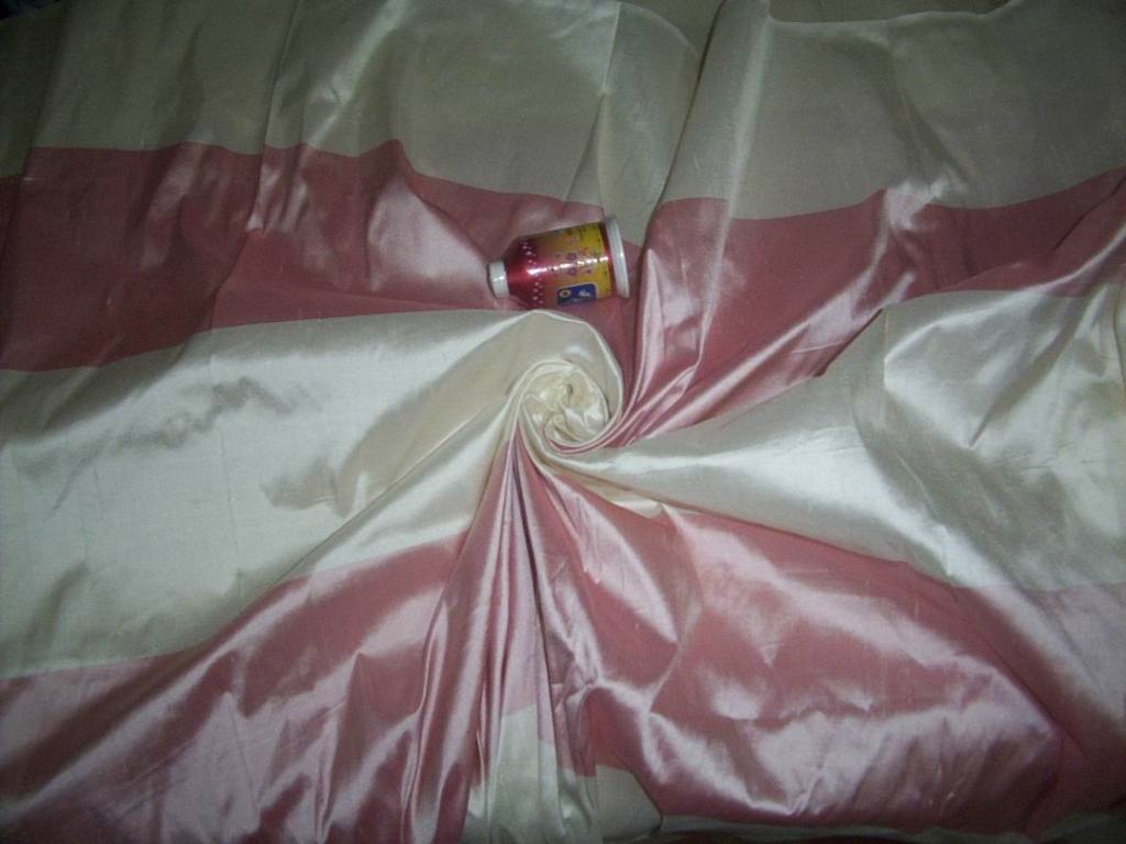 Silk dupioni stripe-cream &amp; pinkish/peach DUPS40[2]