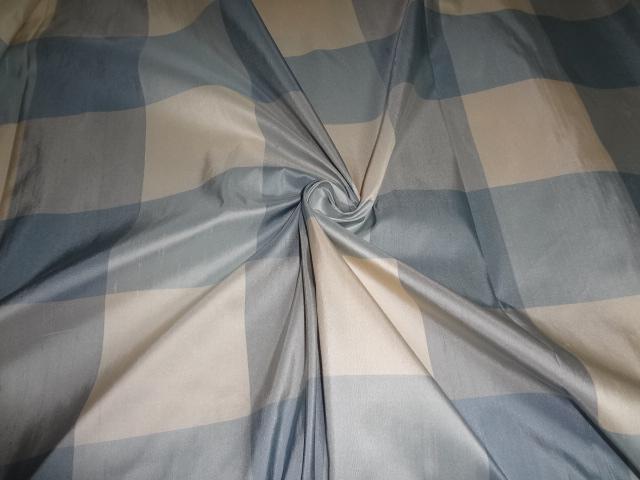 Silk taffeta fabric shades of blue x cream 4 x 4&quot; plaids-54&quot; wide