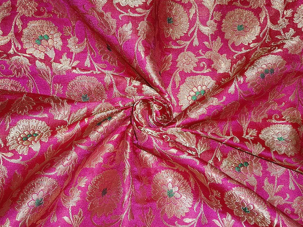 heavy silk Brocade Fabric Green,Pink & Metallic Gold color 44" wide BRO338[5]