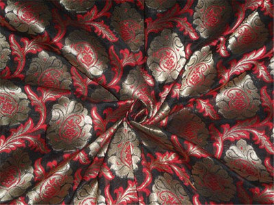 BROCADE FABRIC BLACK,MAROON X METALLIC GOLD COLOR 44" WIDE BRO339[4]