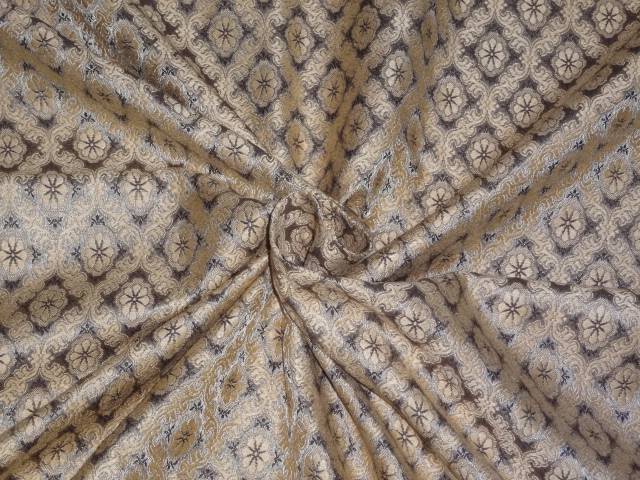 SILK BROCADE FABRIC DUSTY GREY,LIGHT GOLD AND BROWN COLOR 44" WIDE BRO407[4]