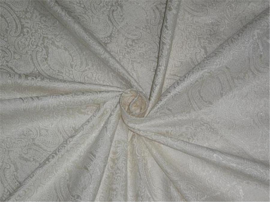 Silk Brocade fabric Ivory X Silver Lurex Color 44&quot;
