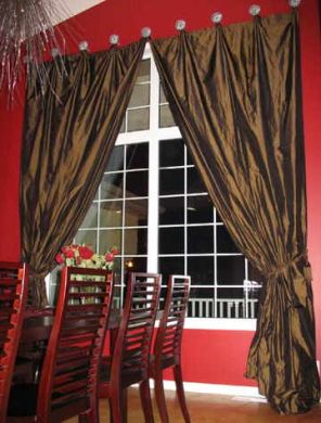 silk taffeta bright copper brown drapes~home decor