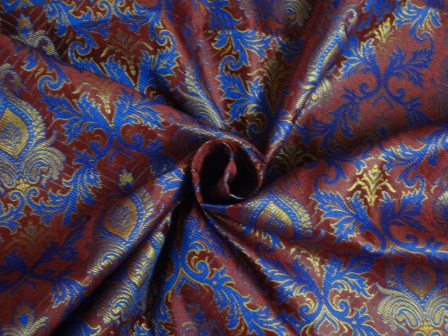 SILK BROCADE ROYAL BLUE,RED,METALLIC GOLD